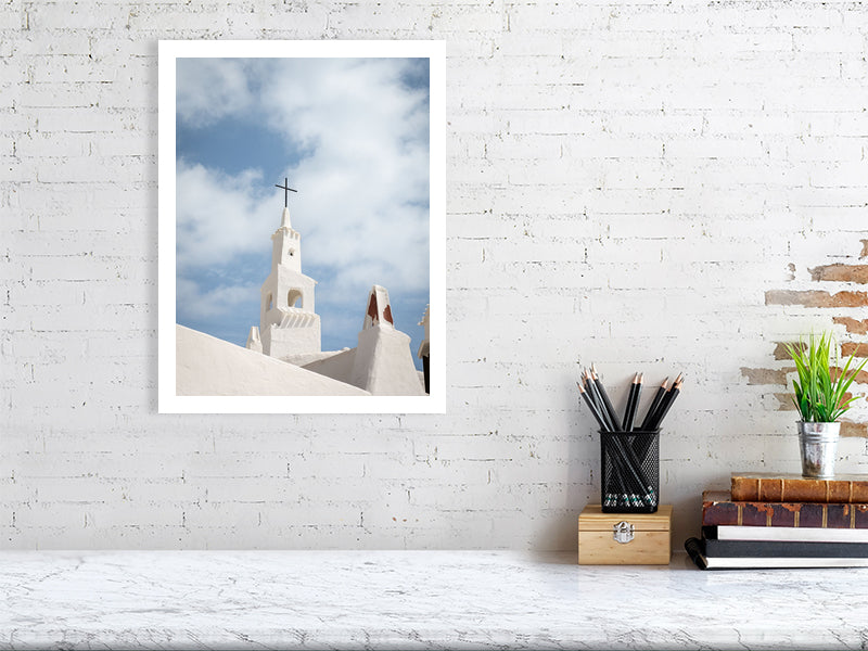 Weißer Kirchturm Binibeca Vell Menorca - Print - Fotograf Thomas Malek in Rohrenfels, Neuburg an der Donau, Ingolstadt, Schrobenhausen, Donauwörth