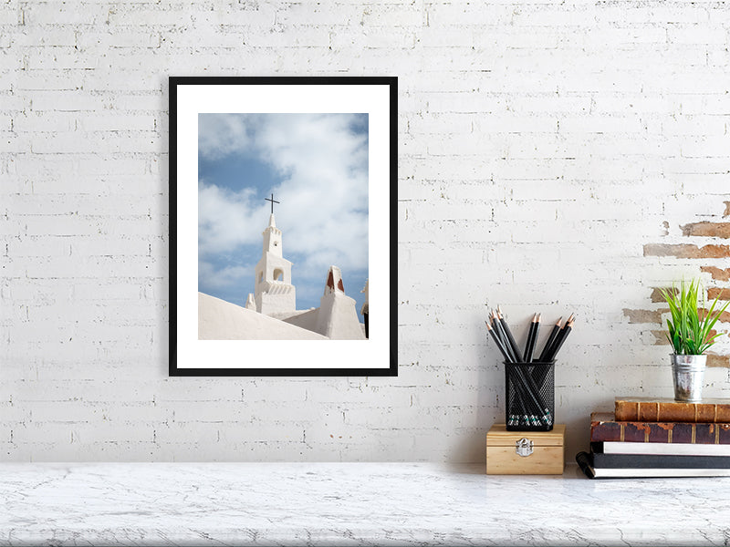 Weißer Kirchturm Binibeca Vell Menorca - Print gerahmt - Fotograf Thomas Malek in Rohrenfels, Neuburg an der Donau, Ingolstadt, Schrobenhausen, Donauwörth